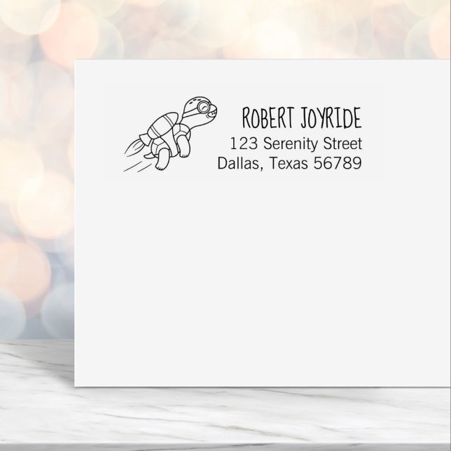 Carimbo Auto Entintado Cartoon Jetpack Turtle Endereço (Criador carregado)