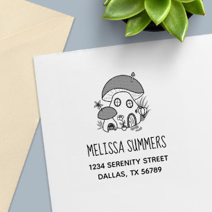 Carimbo Auto Entintado Casa de Cogumelo de Fada Caprichosa Endereço de De