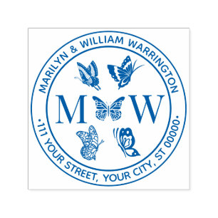 Carimbo Auto Entintado Casais de borboletas #4 Casamento 2 Endereço Inici