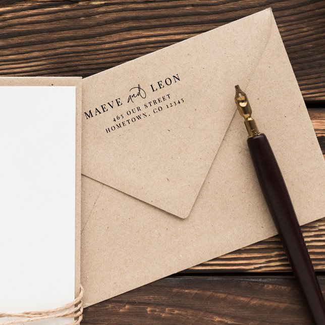 Carimbo Auto Entintado Casal de Casamento Chic Moderno com Na moda Script (Criador carregado)