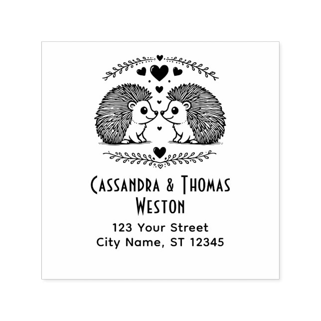 Carimbo Auto Entintado Casal de óculos bonitos no nome do amor Endereço d (Design)