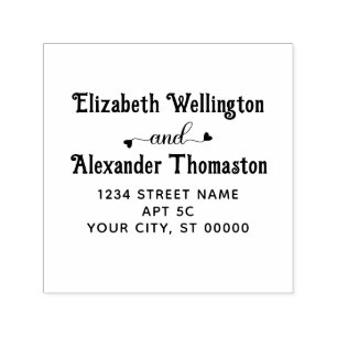 Carimbo Auto Entintado Casal Dois Nome Rico Coração"e" #1 Endereço de dev