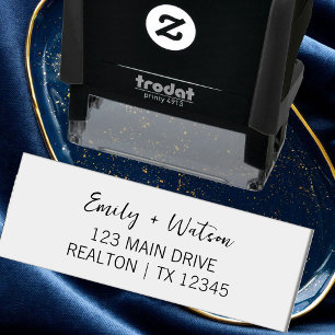 Carimbo Auto Entintado Casal Return Endereço Moderno Casamento Minimalist