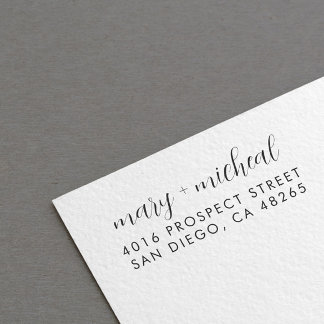 Carimbo Auto Entintado Casal Wedding Return Address Elegante Minimalista