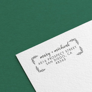 Carimbo Auto Entintado Casal Wedding Return Address Elegante Minimalista