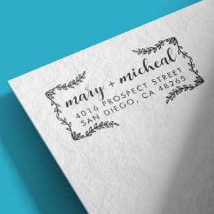 Carimbo Auto Entintado Casal Wedding Return Address Elegante Minimalista
