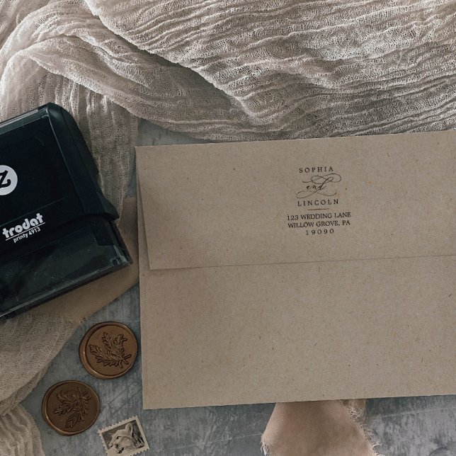 Carimbo Auto Entintado Casamento com Caligrafia Romântica (Criador carregado)