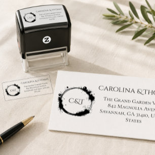 Carimbo Auto Entintado Casamento com Grafismo em Caligrafia Elegante com 