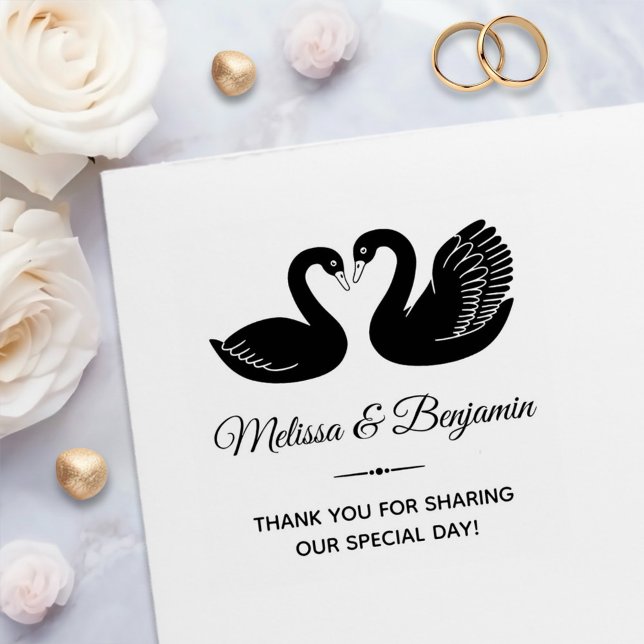 Carimbo Auto Entintado Casamento de Black Swans Obrigado (Criador carregado)