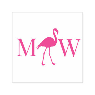 Carimbo Auto Entintado Casamento de Casal de Flamingo 2 Monograma Inicial
