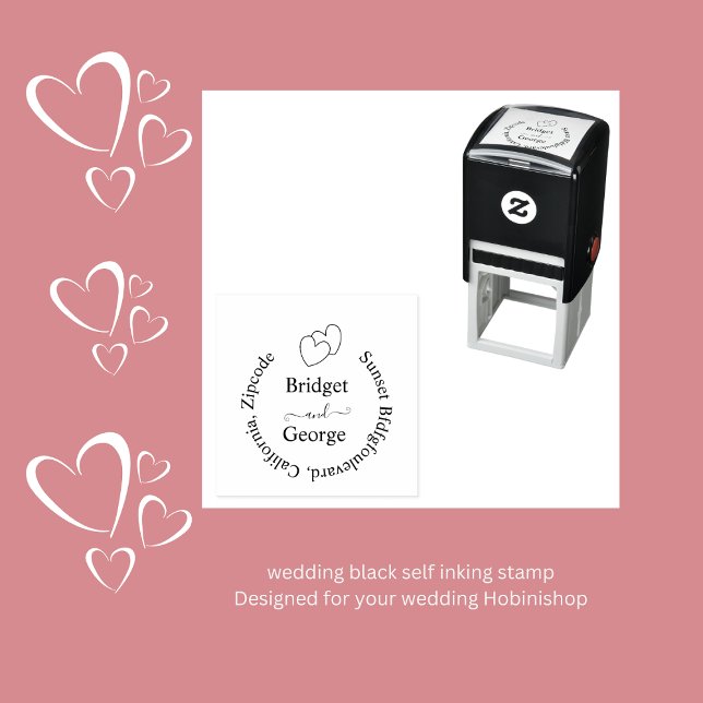 Carimbo Auto Entintado casamento de coração elegante e endereço de volta  (minimal wedding black self inking stamp
Designed for your wedding Hobinishop)