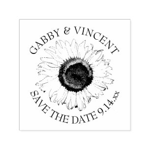 Carimbo Auto Entintado Casamento de Girassol Negro e Branco Salvar a Data