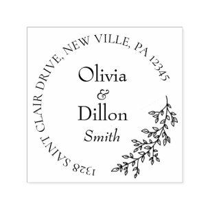 Carimbo Auto Entintado Casamento de Manuscrito de Folha Negra Minúscula M