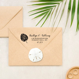 Carimbo Auto Entintado Casamento de praia Elegante Tropical Palm Leaf Bea