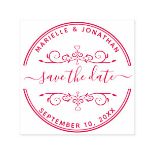 Carimbo Auto Entintado Casamento Salve a Data com Corações de Script Mo