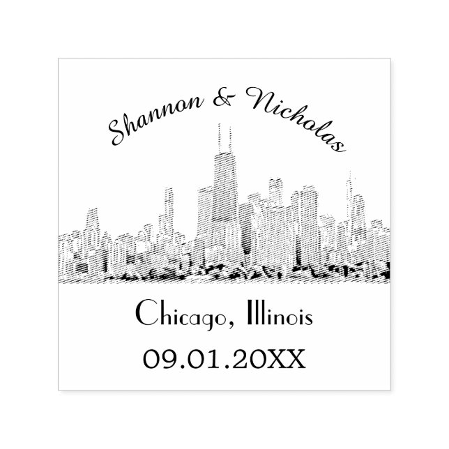 Carimbo Auto Entintado Casamento Skyline Personalizado em Chicago (Design)