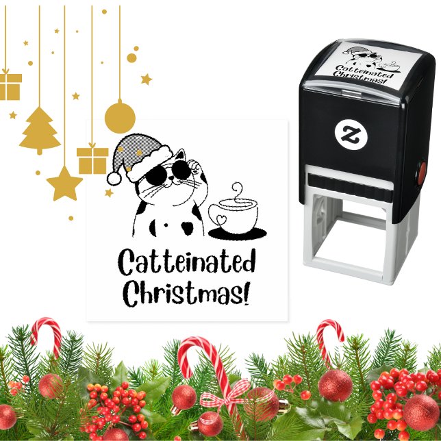 Carimbo Auto Entintado Catteinated Christmas Coffee and Cat Lover Holiday (Criador carregado)