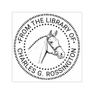 Carimbo Auto Entintado Cavalo Cabeça Trançada Crina Desenho Nome do Livro