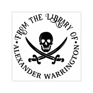 Carimbo Auto Entintado Caveira de Pirata Espadas Cruzadas Biblioteca Góth