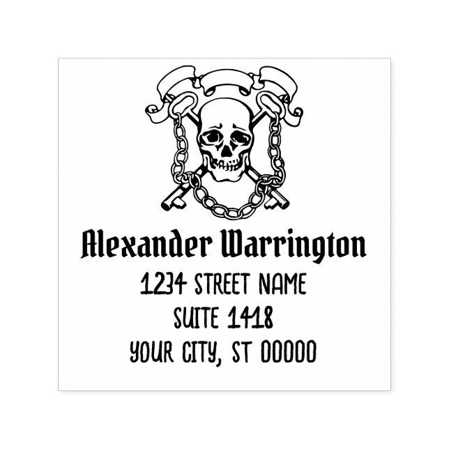 Carimbo Auto Entintado Caveira Gótica, Chaves, Nome Cadeias Endereço de R (Design)