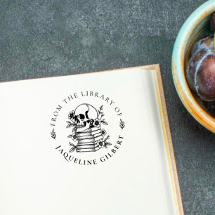 Carimbo Auto Entintado Caveira Gótica De Flores Da Biblioteca De