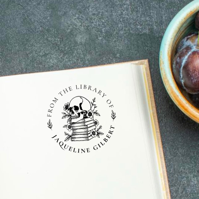 Carimbo Auto Entintado Caveira Gótica De Flores Da Biblioteca De (Criador carregado)