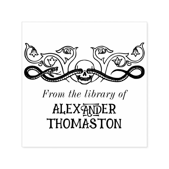 Carimbo Auto Entintado Caveira, Nome do Livro da Biblioteca Botânica de C (Design)