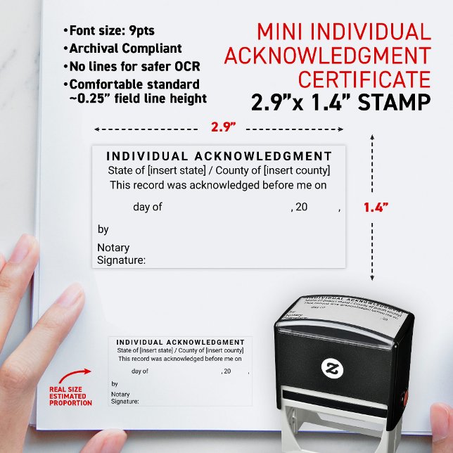 Carimbo Auto Entintado Certificado de Reconhecimento Individual de Notári (Simplified compliant form for Notary Individual Acknowledgement Certificate small 2.9x1.4" stamp)