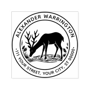 Carimbo Auto Entintado Cervo Rústico Bebendo Água Nome da Família Data Es