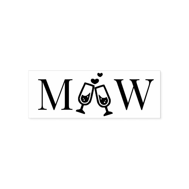 Carimbo Auto Entintado Champagne Flutes Casal Casamento 2 Monograma Inici (Design)