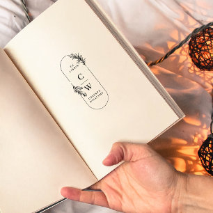 Carimbo Auto Entintado Chic Elegant Botanical Ex Libris Initials Name