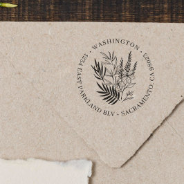 Carimbo Auto Entintado Chic Greenery Floral Round Family Endereço de devo