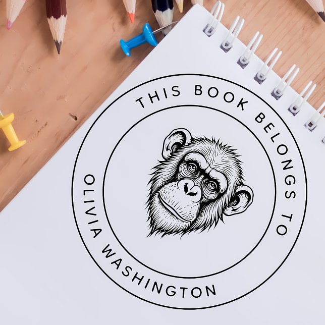 Carimbo Auto Entintado Chimpanzé Personalizado Este Livro Pertence Ao Nom (Criador carregado)