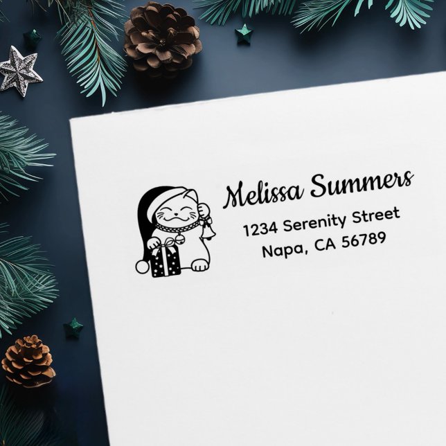 Carimbo Auto Entintado Christmas Cat Return Address (Criador carregado)