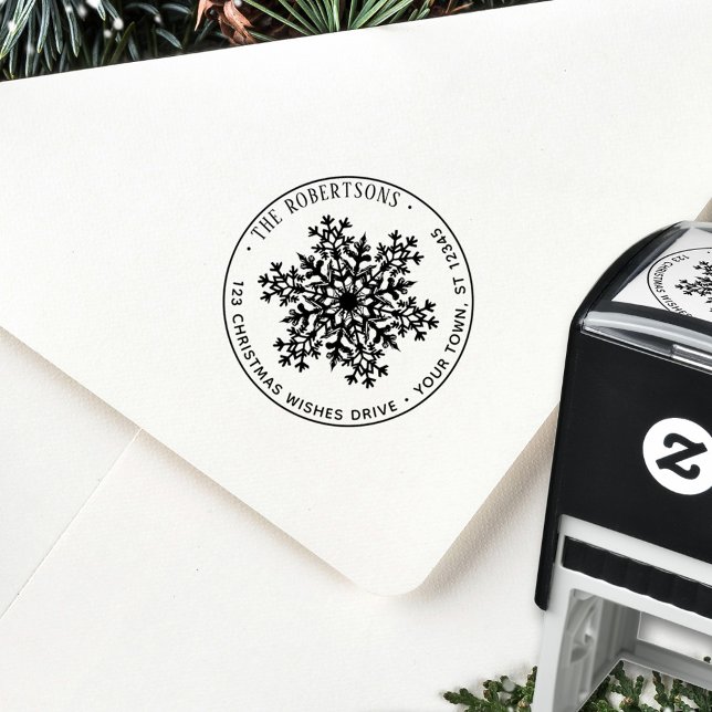 Carimbo Auto Entintado Christmas Snowflake Holiday Return Address (Criador carregado)