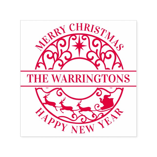 Carimbo Auto Entintado Christmas Star, Sleigh Lacy Filigree Family Name (Design)