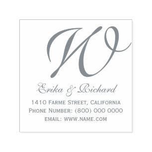 Carimbo Auto Entintado Cinza de nome e endereço do casal monograma