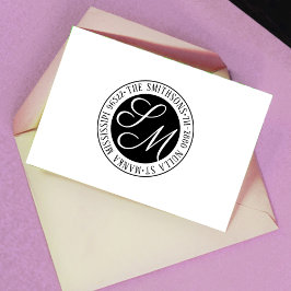 Carimbo Auto Entintado Circular de Endereço de Retorno do Nome da Família