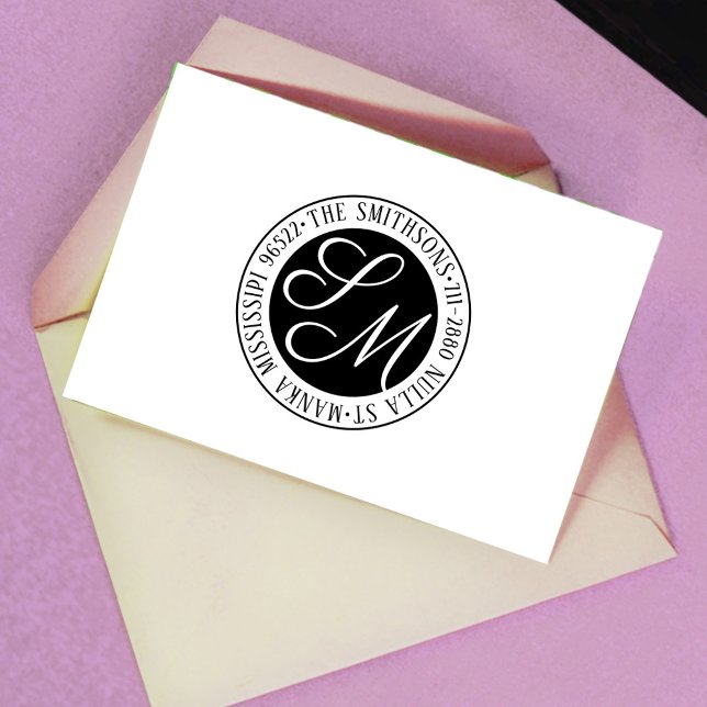 Carimbo Auto Entintado Circular de Endereço de Retorno do Nome da Família (Criador carregado)