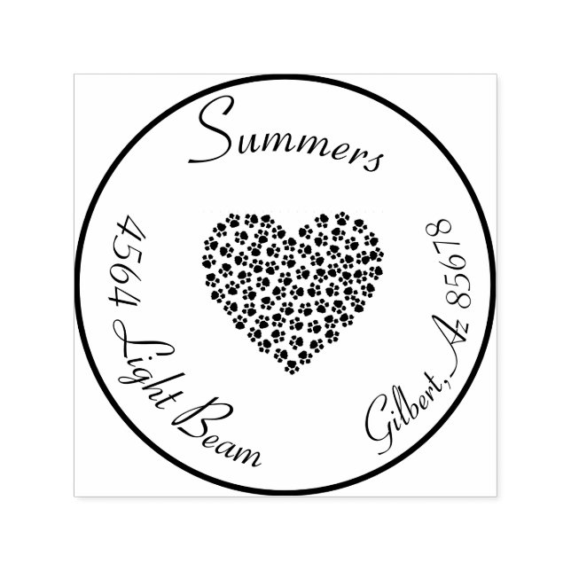 Carimbo Auto Entintado Circular Endereço de Retorno de Pet Dog Cat Paw He (Design)