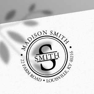 Carimbo Auto Entintado Círculo de Nome de Família Decorativo Monograma En