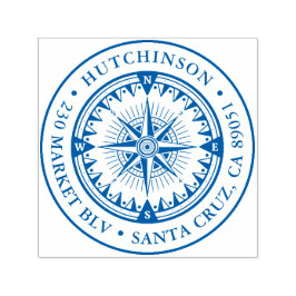 Carimbo Auto Entintado Clássico Náutico Compass Round Endereço de Devoluç