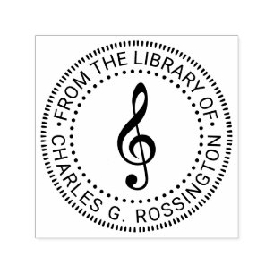 Carimbo Auto Entintado Clave de Sol da Música Nome do Livro da Biblioteca
