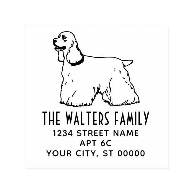 Carimbo Auto Entintado Cocker Spaniel Desenho Nome Endereço de Devolução (Design)