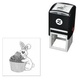 Carimbo Auto Entintado Coelhinho Whimsical com Arco e Cupcake de Morango