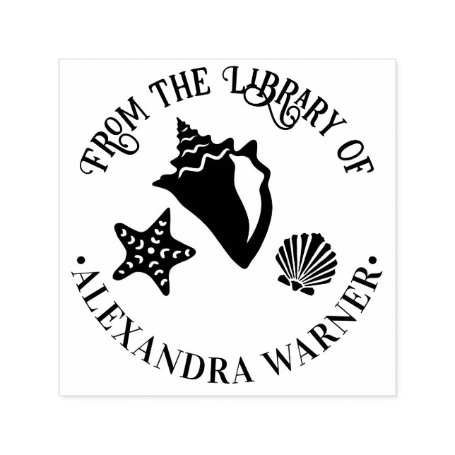 Carimbo Auto Entintado Conch Starfish Scallop Seashell Beach Library (Design)