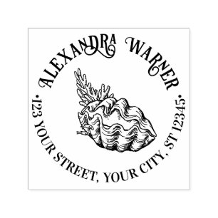 Carimbo Auto Entintado Concha de Molusco Gigante e Nome de Coral Endereço