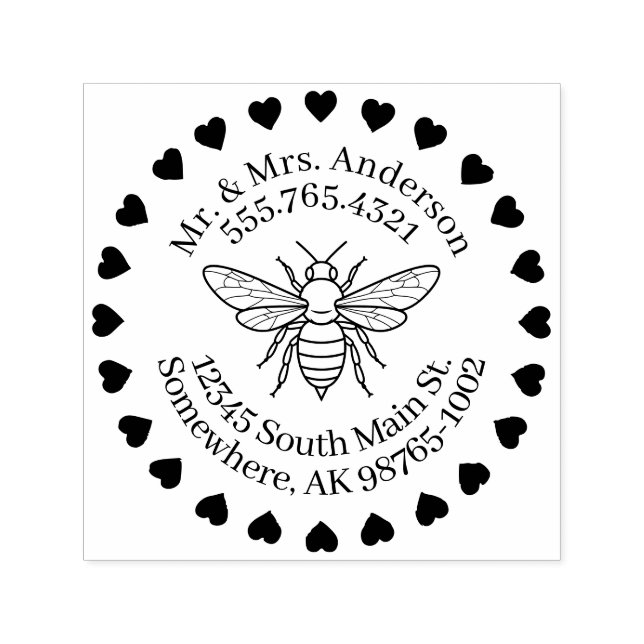 Carimbo Auto Entintado Contato pessoal de Abelhas do Coração (Design)