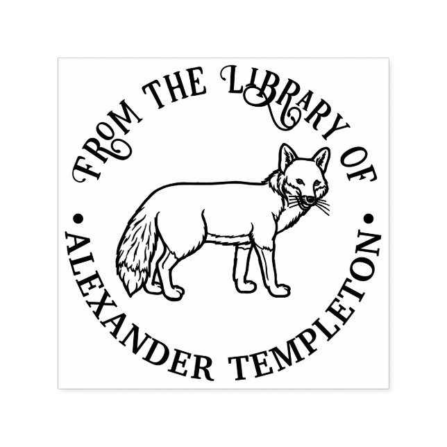 Carimbo Auto Entintado Contorno de Raposa Rústica “Da Biblioteca de” Nome (Design)