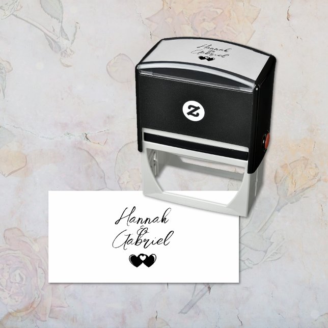Carimbo Auto Entintado Coração Casal Moderno de Casamento (Modern Wedding Couple Heart Self-inking Stamp)
